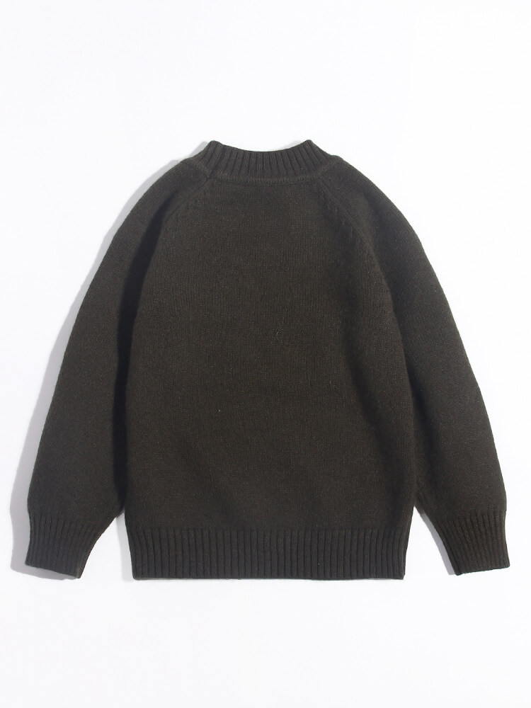 Kids Cute Whiskered Animal Face Olive Green Cashmere Sweater